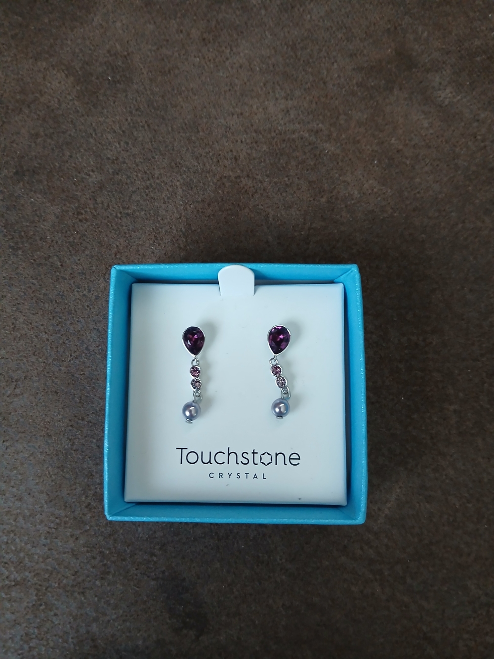 Touchstone Crystal Amethyst Teardrop and Pearl Drop Earrings